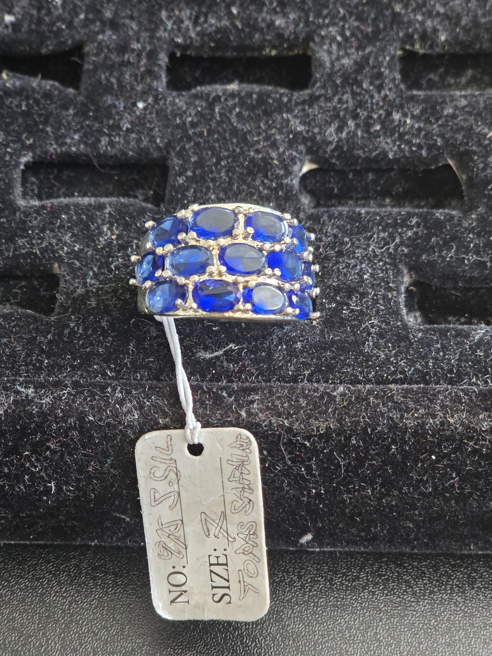 925 Silver Bold Blue Multi-Row Glass Stone Ring